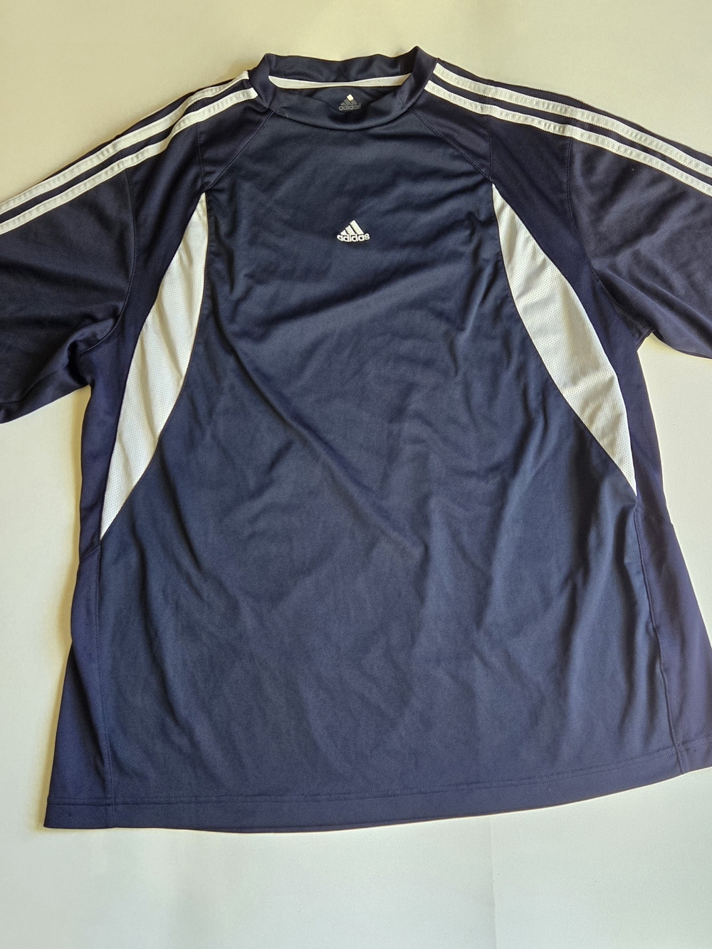 Vintage Adidas ATS Cool 3 Stripe Navy White Performance Shirt Y2K